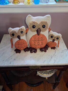Harvest Parade Owl Door Stop 3 Owls Fall Autumn Decor Weighted Shelf Sitter